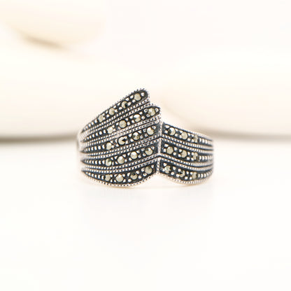 Marcasite and sterling silver banded ring