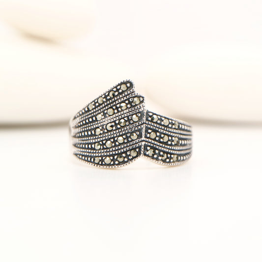 Marcasite and sterling silver banded ring