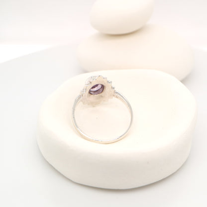 Marcasite burst ring with amethyst in sterling silver