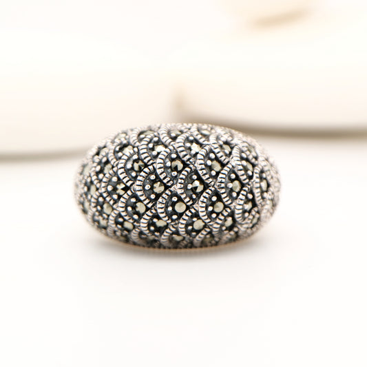 Scale pattern marcasite ring in sterling silver