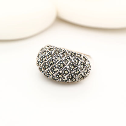 Scale pattern marcasite ring in sterling silver