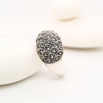 Scale pattern marcasite ring in sterling silver