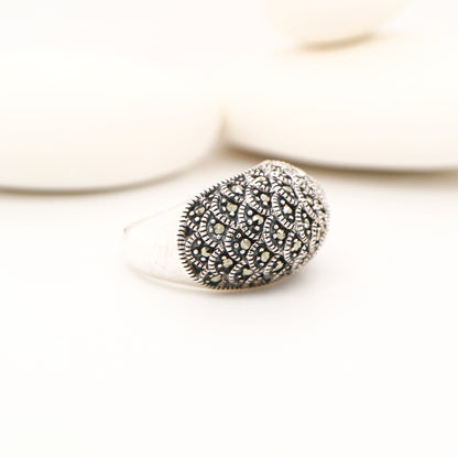Scale pattern marcasite ring in sterling silver
