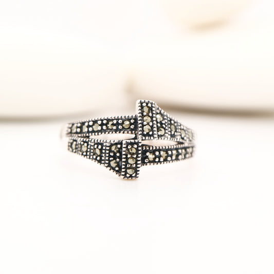 Marcasite dual band ring in sterling silver