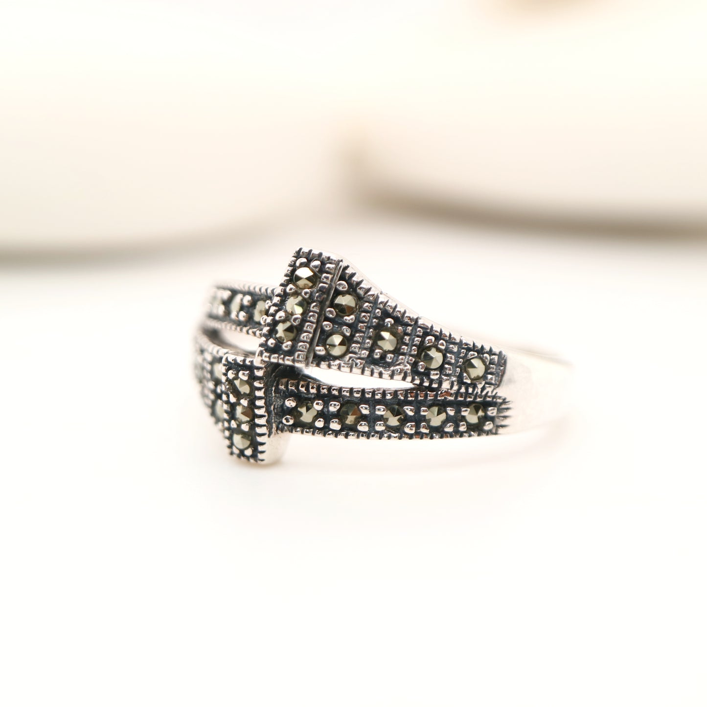 Marcasite dual band ring in sterling silver