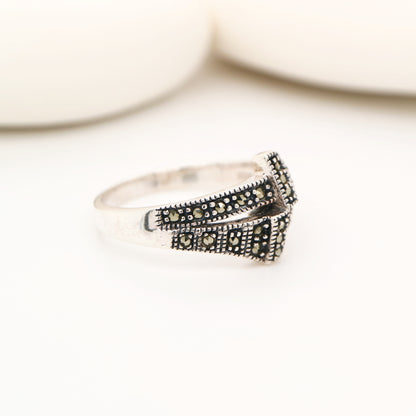 Marcasite dual band ring in sterling silver