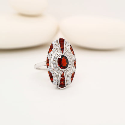 Sterling silver shield ring with Garnet and CZ