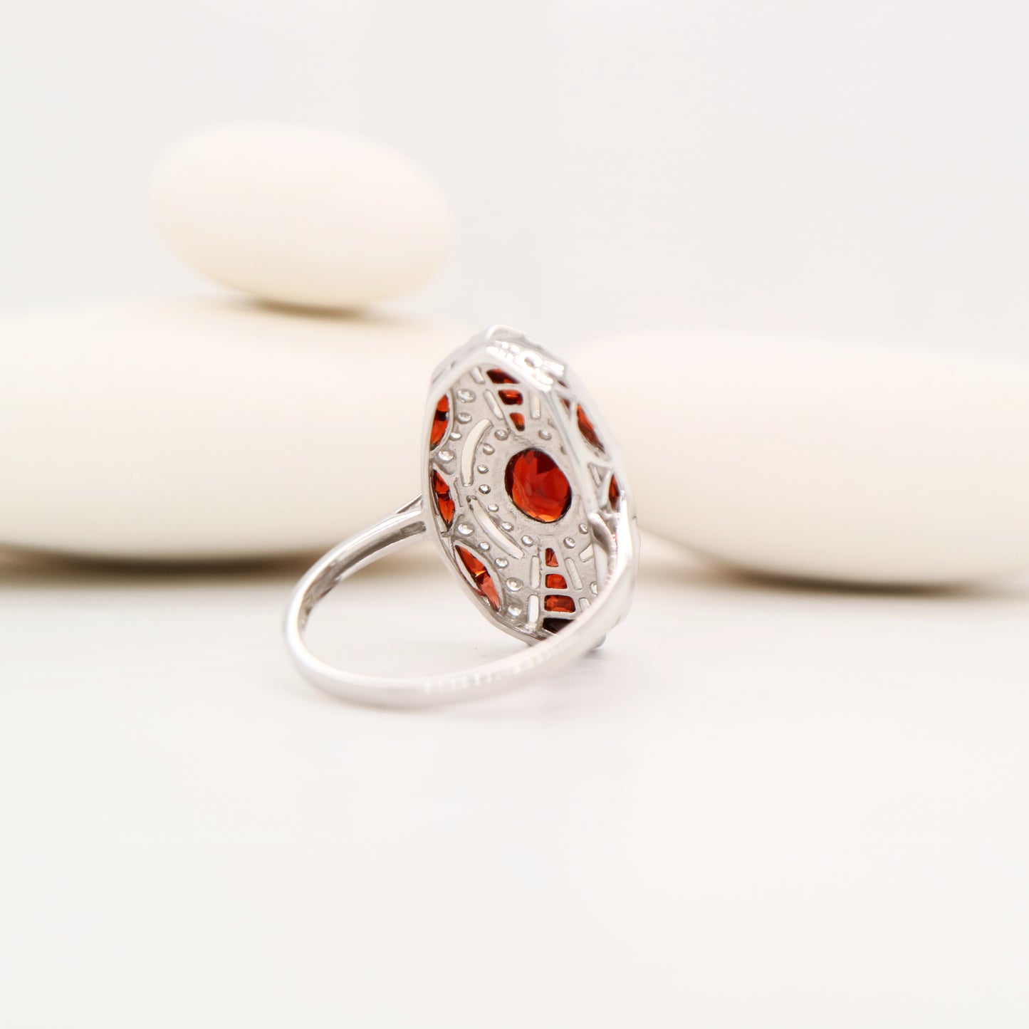 Sterling silver shield ring with Garnet and CZ