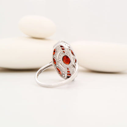 Sterling silver shield ring with Garnet and CZ