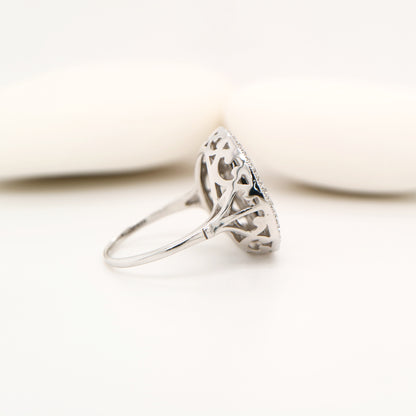 Art deco ring in cubic zirconia, black onyx and sterling silver