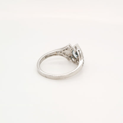 Diamond shape blue topaz with cz in sterling silver