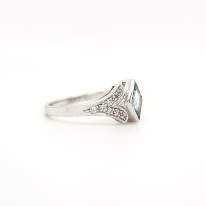 Diamond shape blue topaz with cz in sterling silver