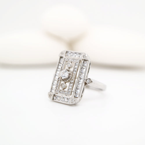 Art deco style CZ ring with channel set CZ in sterling silver