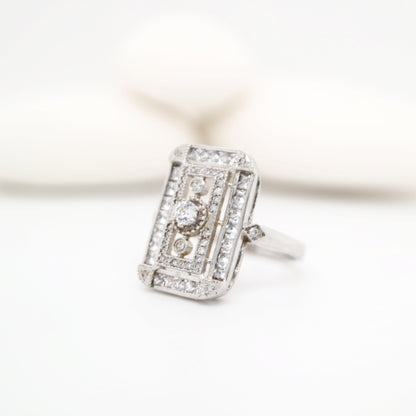 Art deco style CZ ring with channel set CZ in sterling silver