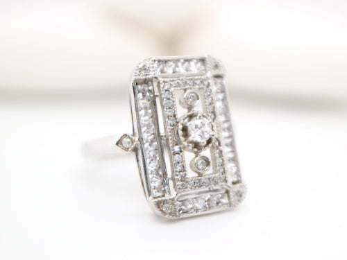 Art deco style CZ ring with channel set CZ in sterling silver