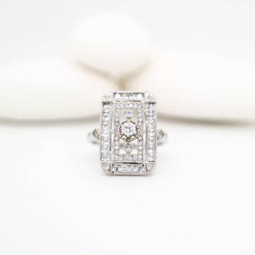 Art deco style CZ ring with channel set CZ in sterling silver