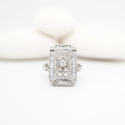 Art deco style CZ ring with channel set CZ in sterling silver