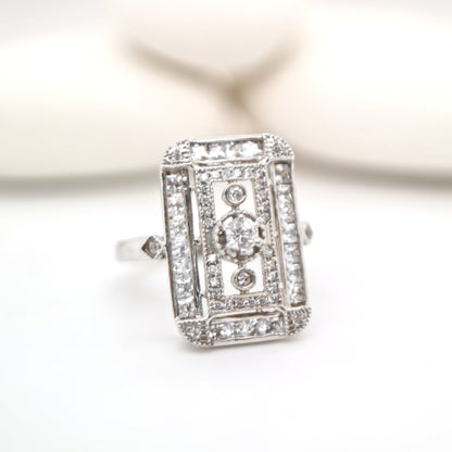 Art deco style CZ ring with channel set CZ in sterling silver