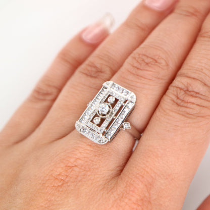 Art deco style CZ ring with channel set CZ in sterling silver