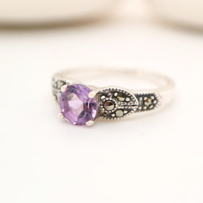 Art deco ring in amethyst and marcasite in sterling silver