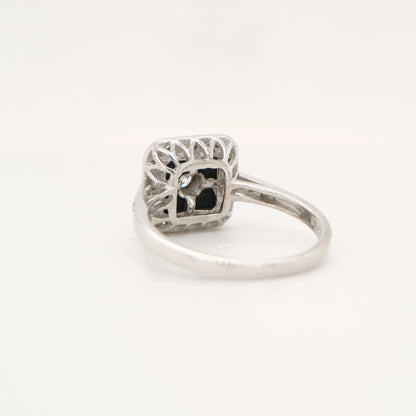 Square art deco black onyx ring with cz in sterling silver