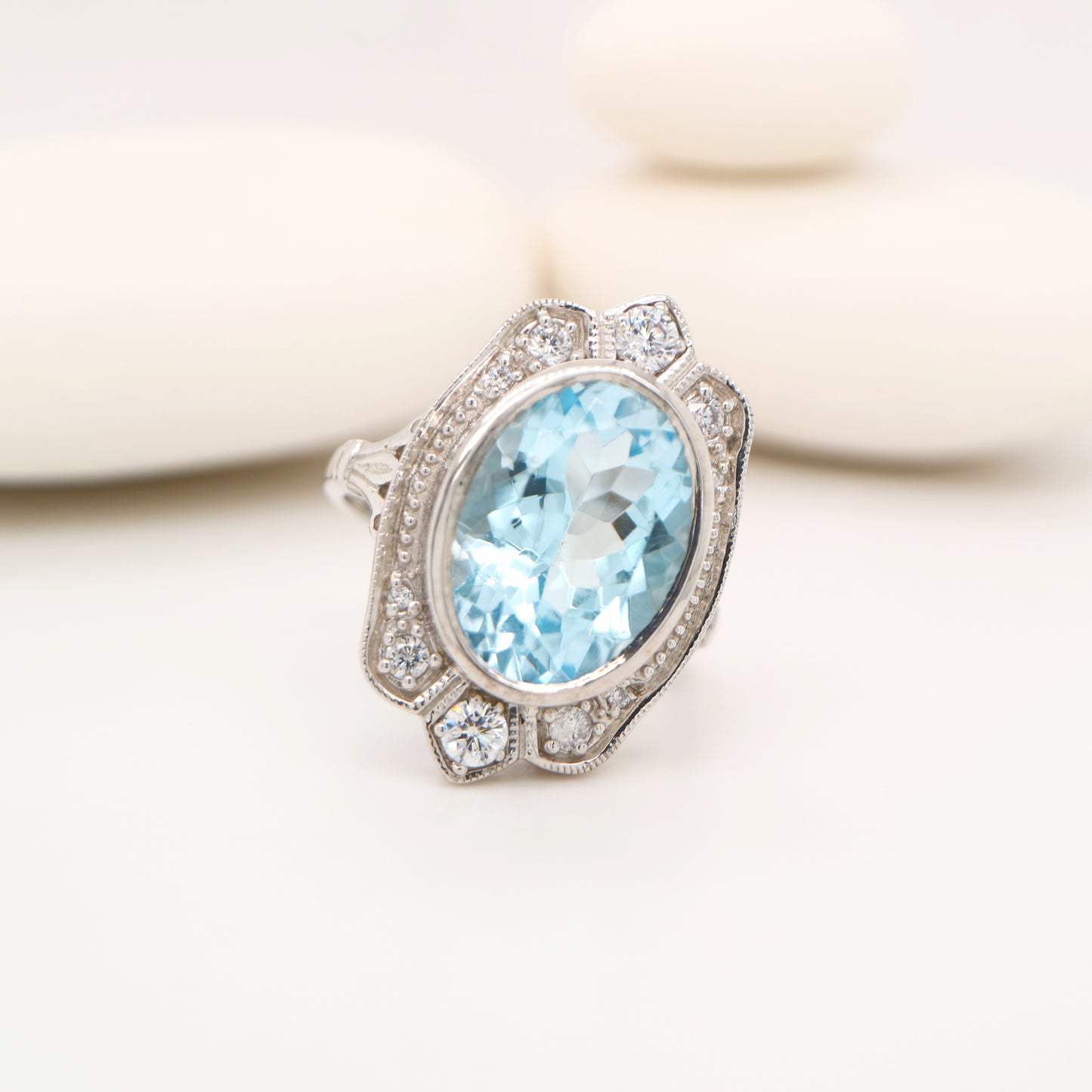 Blue topaz cocktail ring with cz in sterling silver