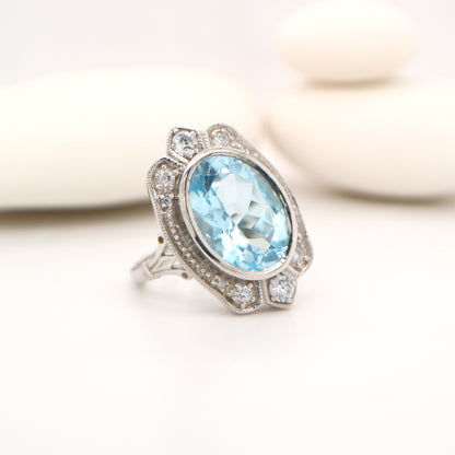 Blue topaz cocktail ring with cz in sterling silver