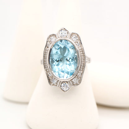 Blue topaz cocktail ring with cz in sterling silver