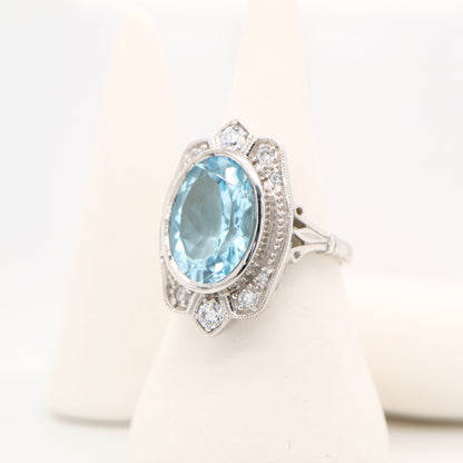 Blue topaz cocktail ring with cz in sterling silver