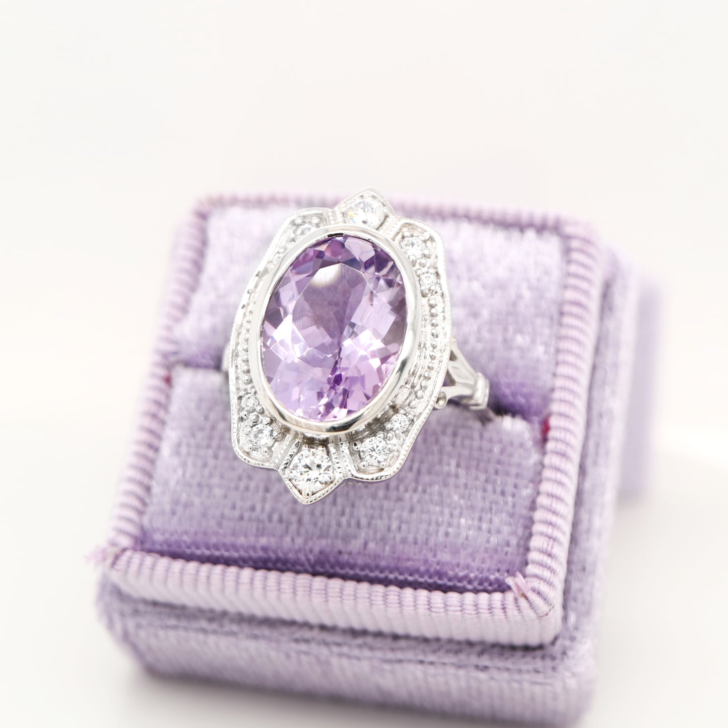 Rose de france amethyst cocktail ring with cz in sterling silver