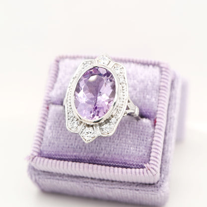 Rose de france amethyst cocktail ring with cz in sterling silver