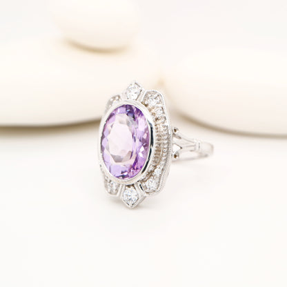 Rose de france amethyst cocktail ring with cz in sterling silver