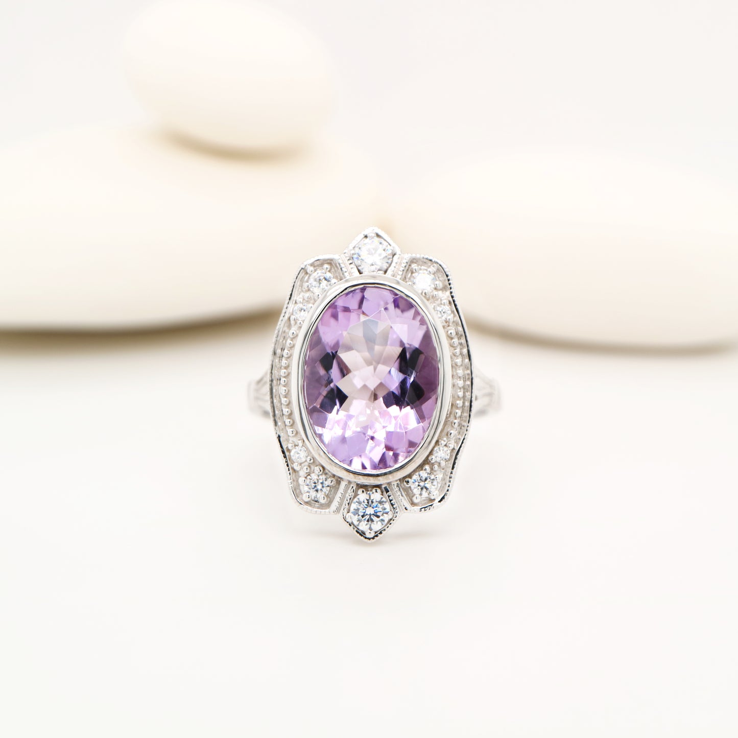 Rose de france amethyst cocktail ring with cz in sterling silver
