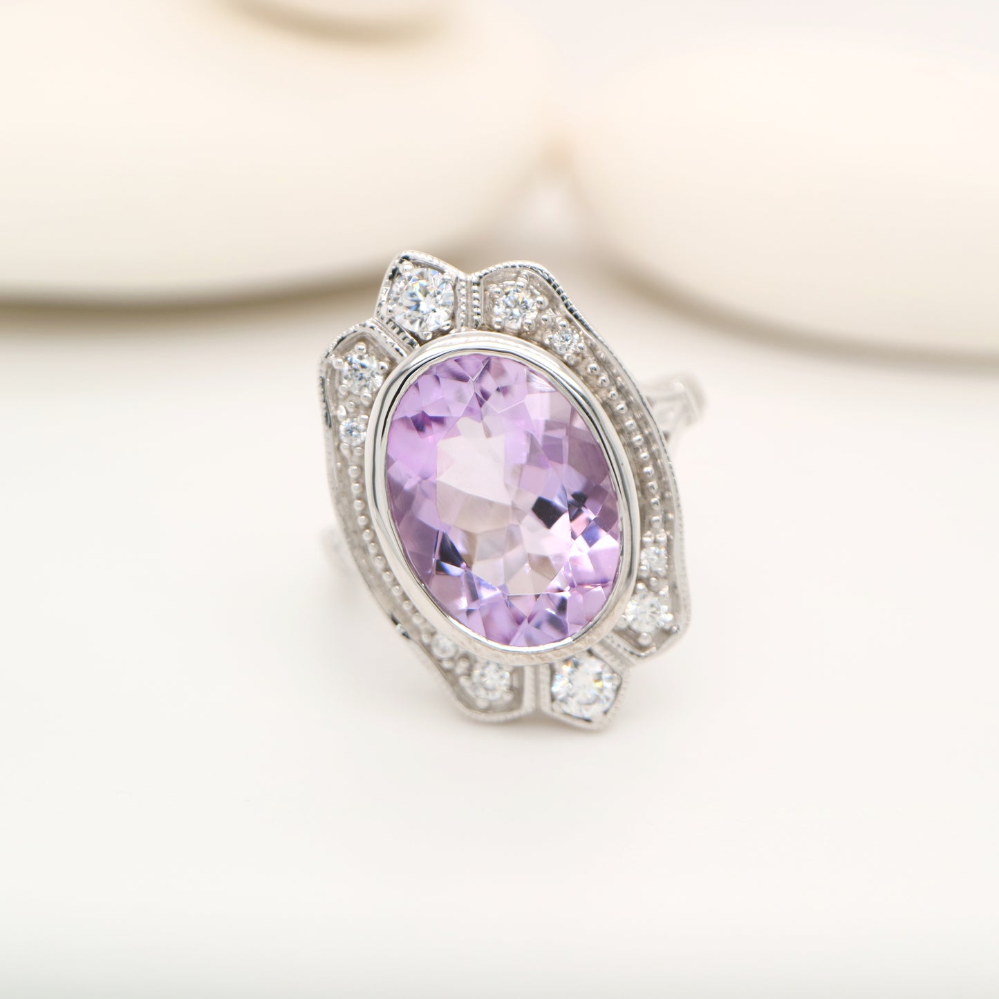 Rose de france amethyst cocktail ring with cz in sterling silver