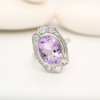 Rose de france amethyst cocktail ring with cz in sterling silver