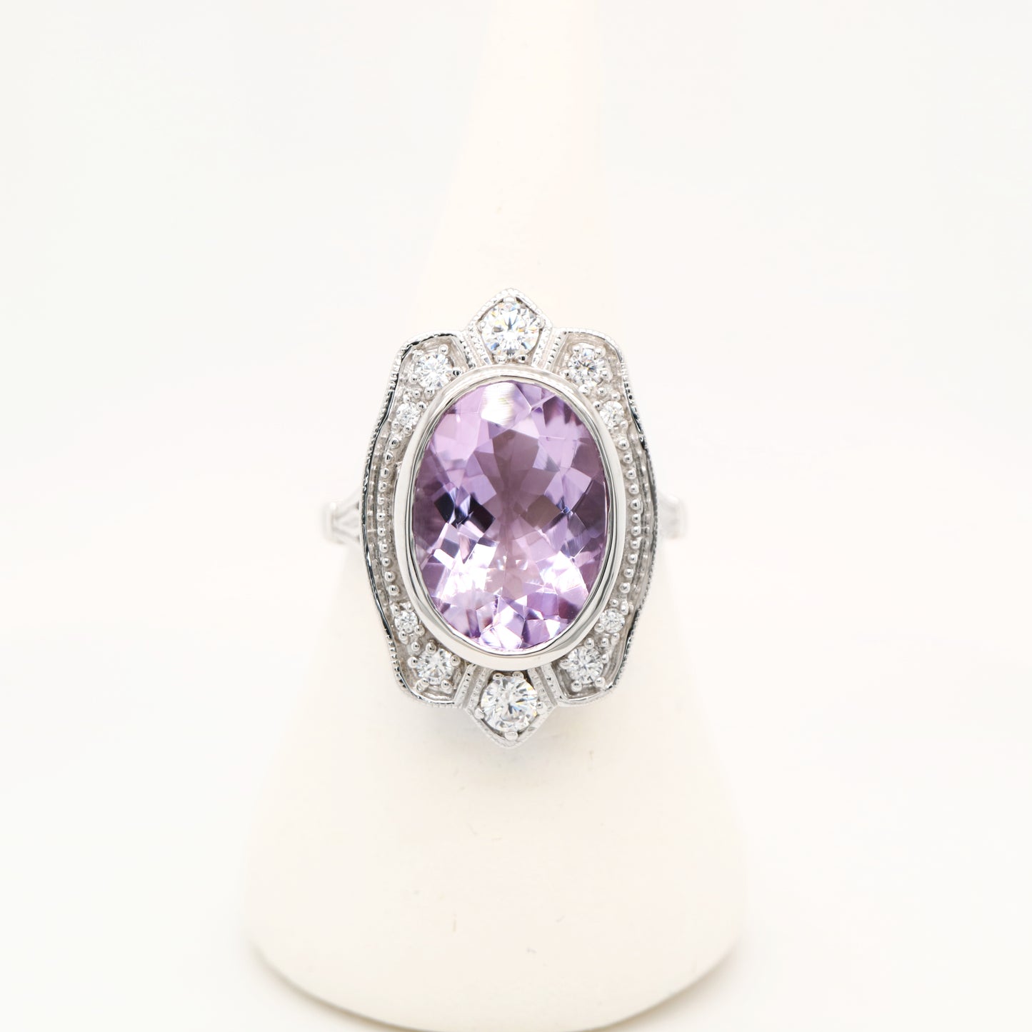 Rose de france amethyst cocktail ring with cz in sterling silver