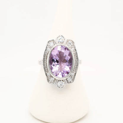 Rose de france amethyst cocktail ring with cz in sterling silver