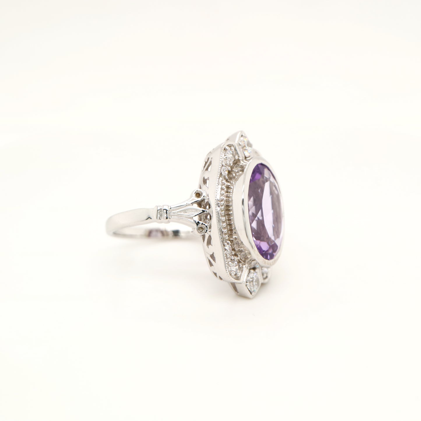 Rose de france amethyst cocktail ring with cz in sterling silver