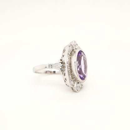 Rose de france amethyst cocktail ring with cz in sterling silver