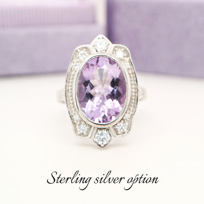 Rose de france amethyst cocktail ring with cz in sterling silver