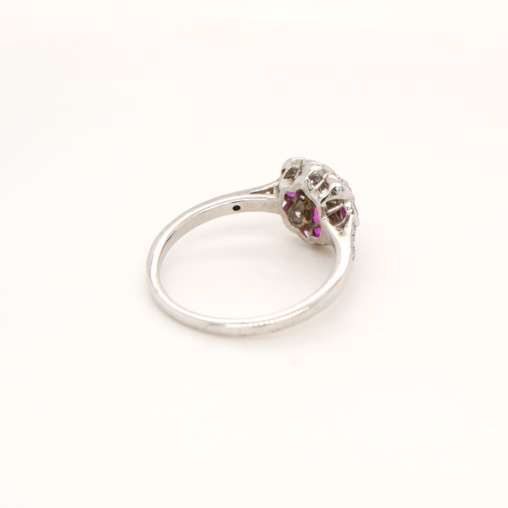 Vintage Pinwheel Ring in Sterling Silver, Ruby and CZ