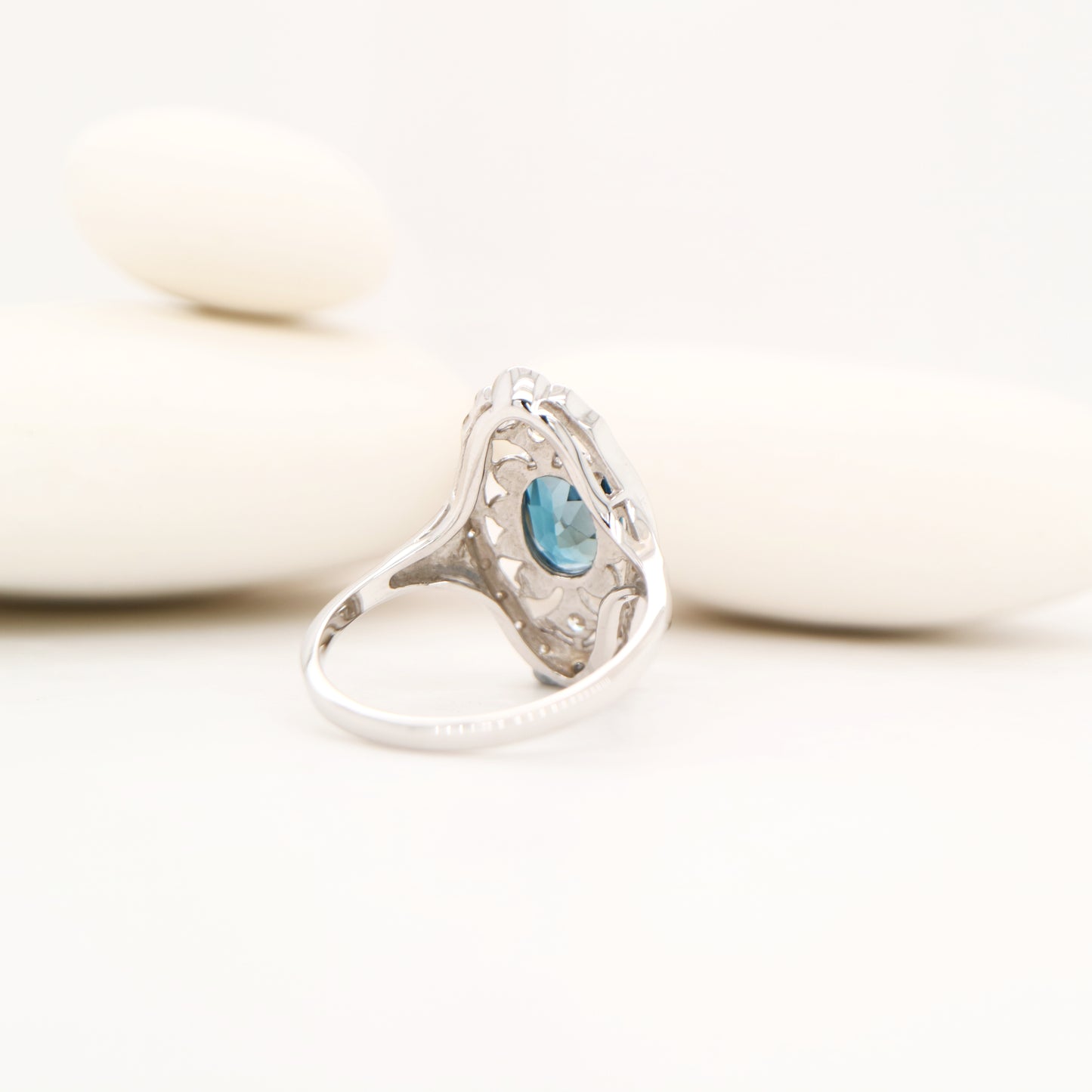 London blue topaz and CZ cocktail shield ring in Sterling Silver