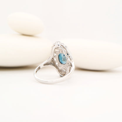 London blue topaz and CZ cocktail shield ring in Sterling Silver