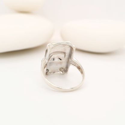 Art deco shield ring in marcasite and sterling silver