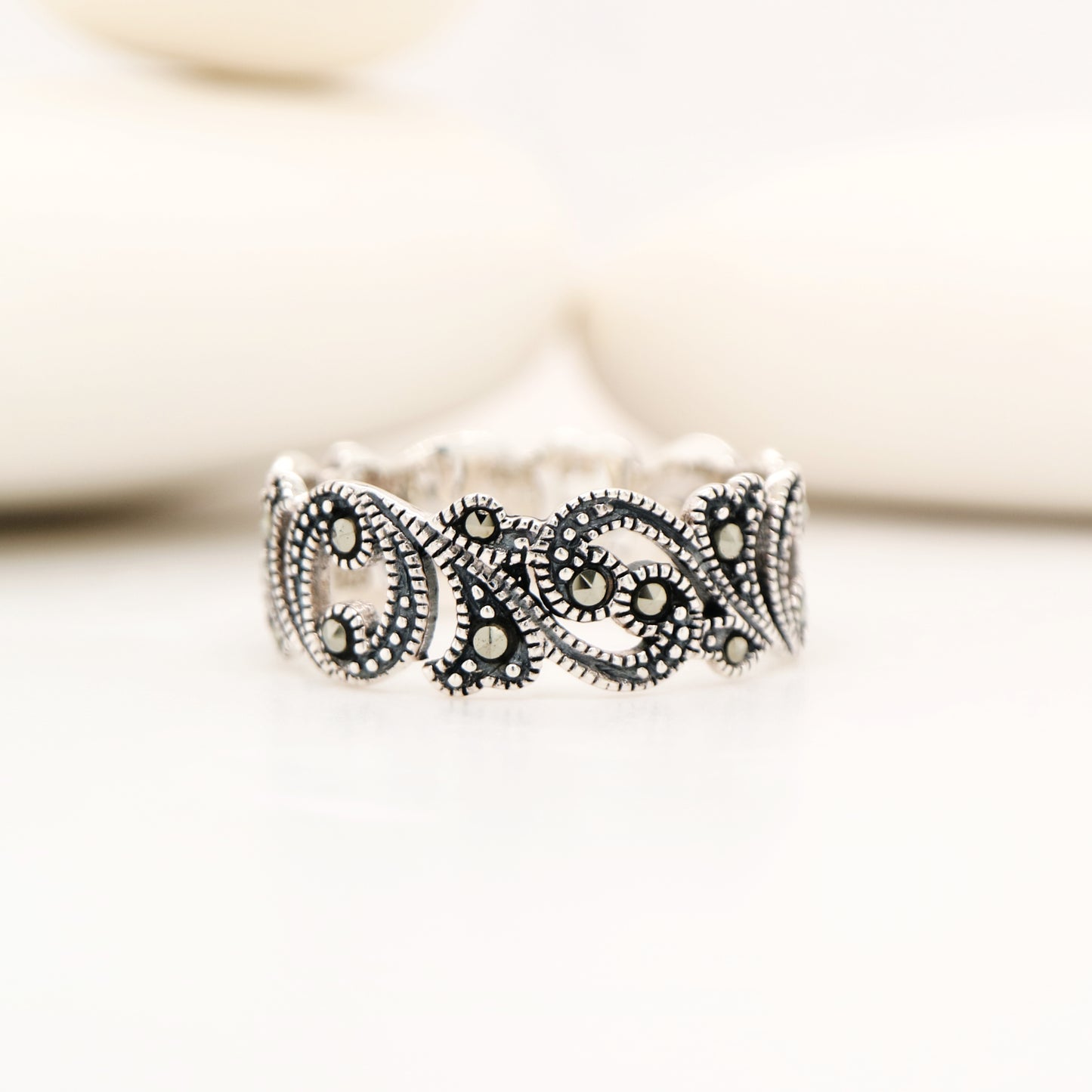 Marcasite filigree ring in sterling silver