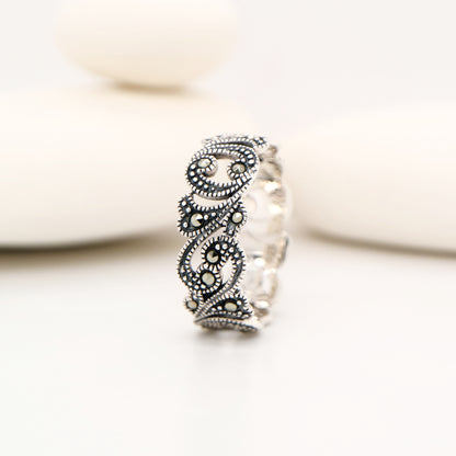 Marcasite filigree ring in sterling silver