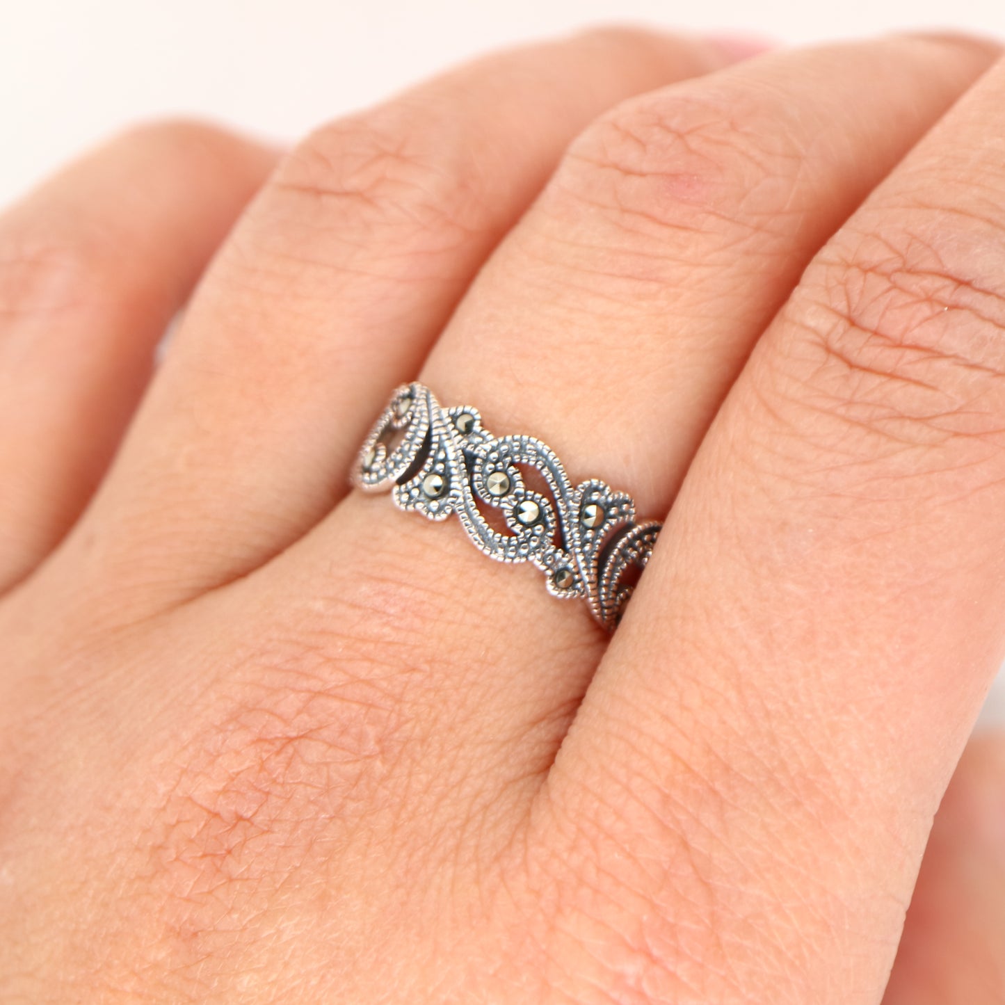 Marcasite filigree ring in sterling silver