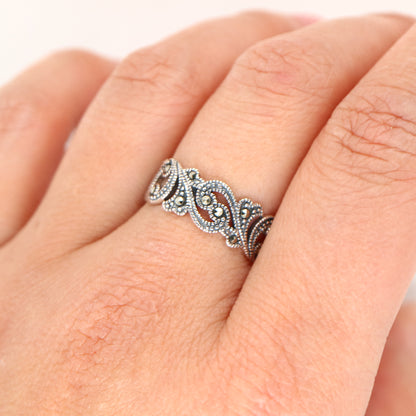 Marcasite filigree ring in sterling silver