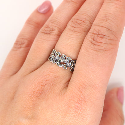 Filigree band marcasite ring in sterling silver