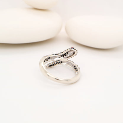 Snake ring with marcasite and garnet in sterling silver